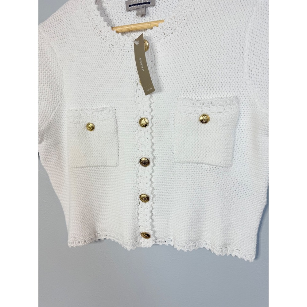 J.Crew Short-sleeve sweater lady jacket White Gold Hardware Small NWT - Picture 3 of 8